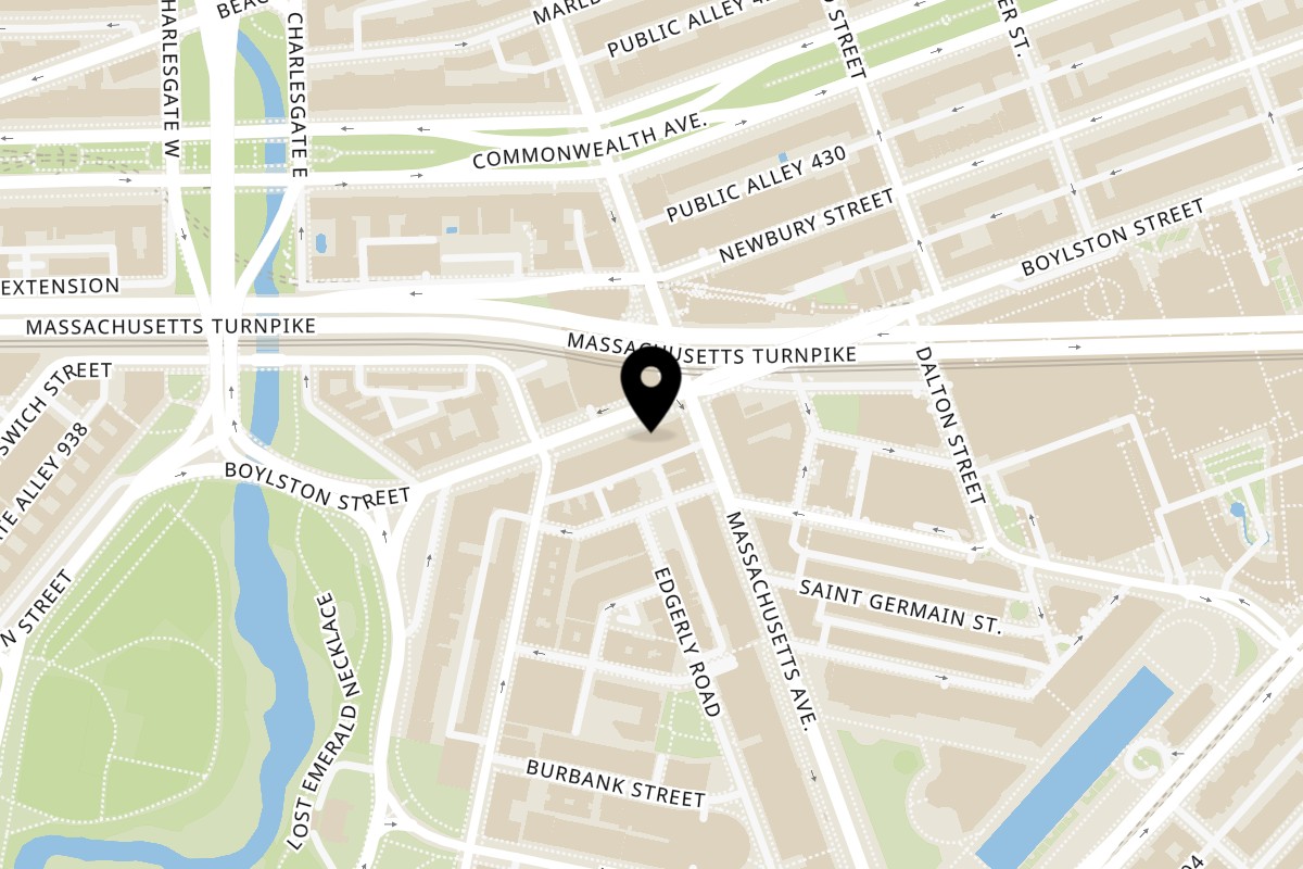 Map showing the location of Don't Tell Aunty on 1080 Boylston St in Boston